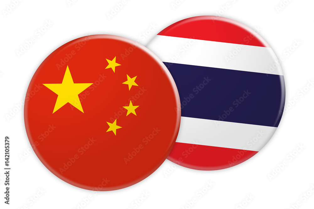 News Concept: China Flag Button On Thailand Flag Button, 3d illustration on white background News Concept: China Flag Button On Thailand Flag Button, 3d illustration on white background
