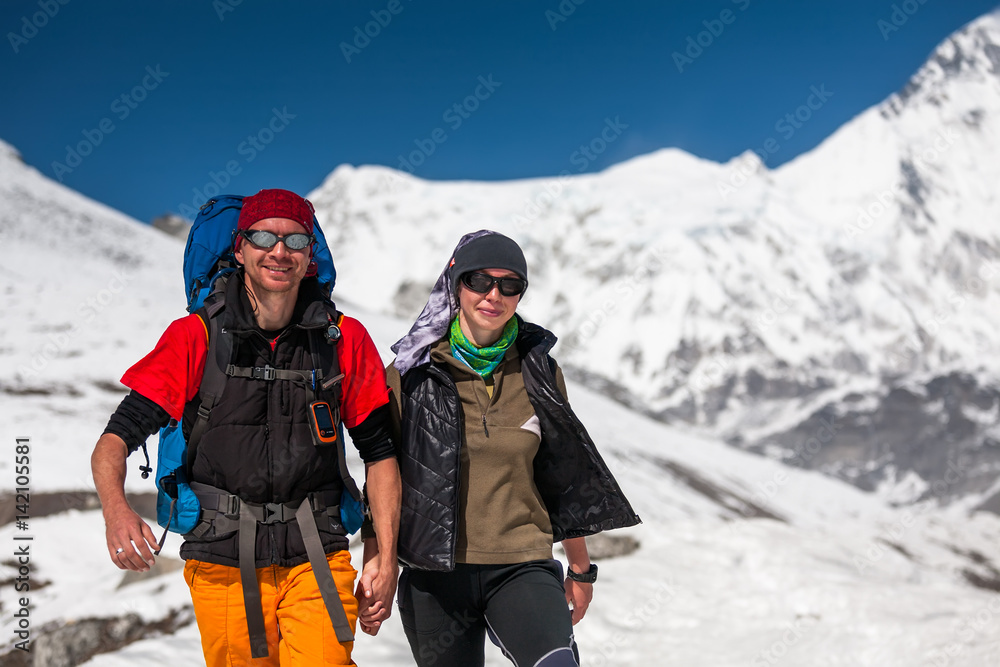 Trekkers in Khumbu valley on a way to Everest Base camp