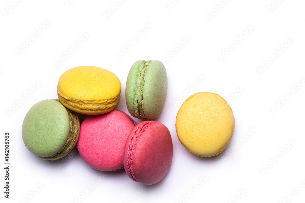 colorful macaron, tasty cookies isolated on white background colorful macaron, tasty cookies isolated on white background