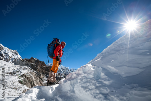 Trekkers crossing Cho La pass in Everest region, Nepal