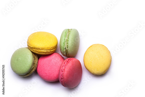 colorful macaron, tasty cookies isolated on white background