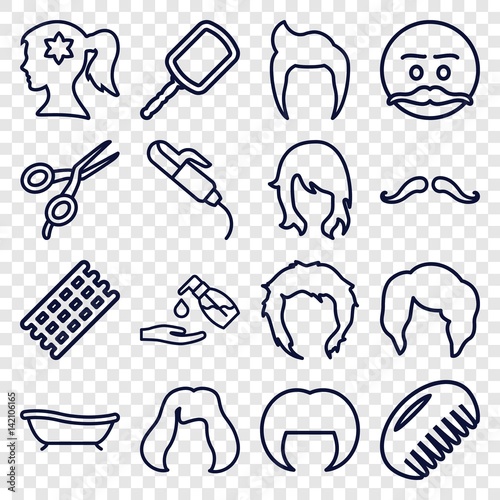 Set of 16 hair outline icons