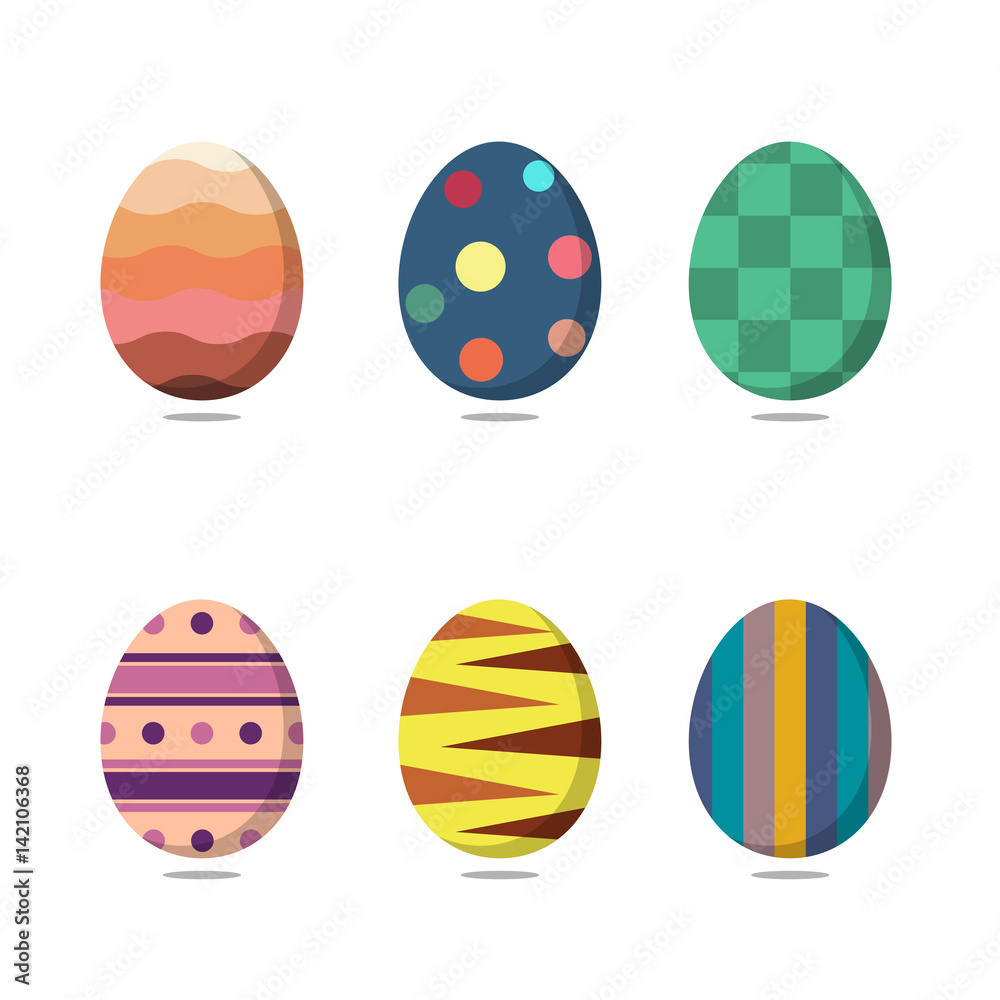 Set of colorful easter eggs on white background. Vector illustration