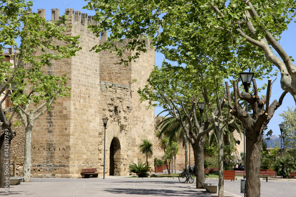 Town gate Porta de Xara in Alcudia, Mallorca, Balearic Islands, Spain, Europe