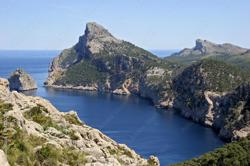 View of the cliffs of the Mirador de Colomer, Mallorca, Balearic Islands, Spain, Europe