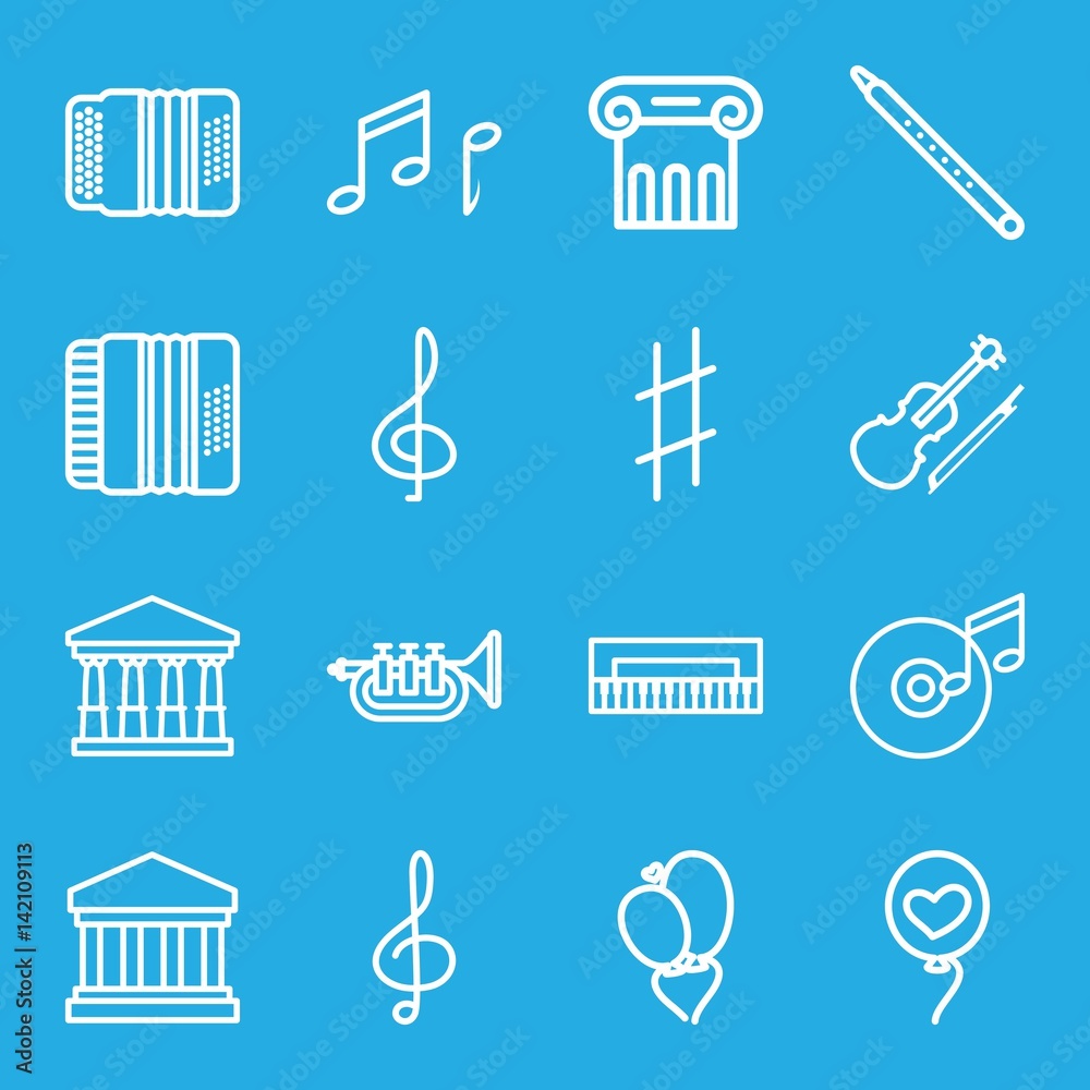 Set of 16 classical outline icons Set of 16 classical outline icons