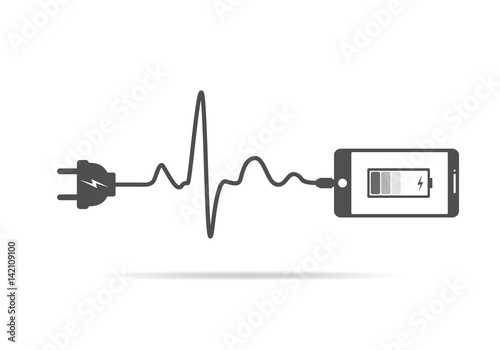 Smartphone charging connect to power plug. Vector illustration.