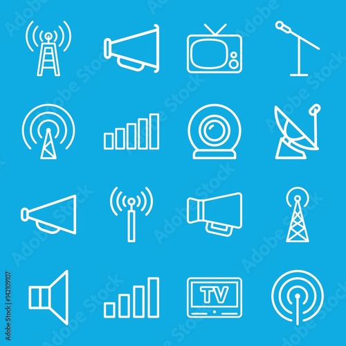 Set of 16 broadcast outline icons