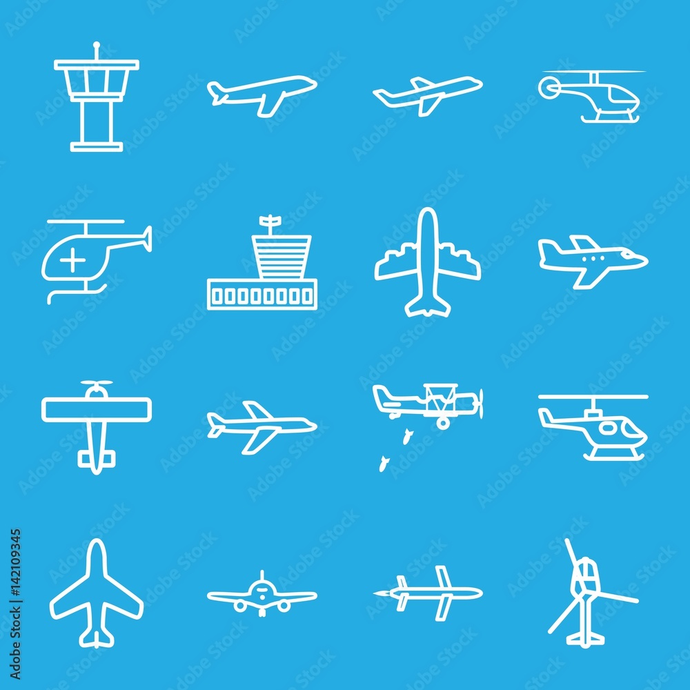 Set of 16 aviation outline icons