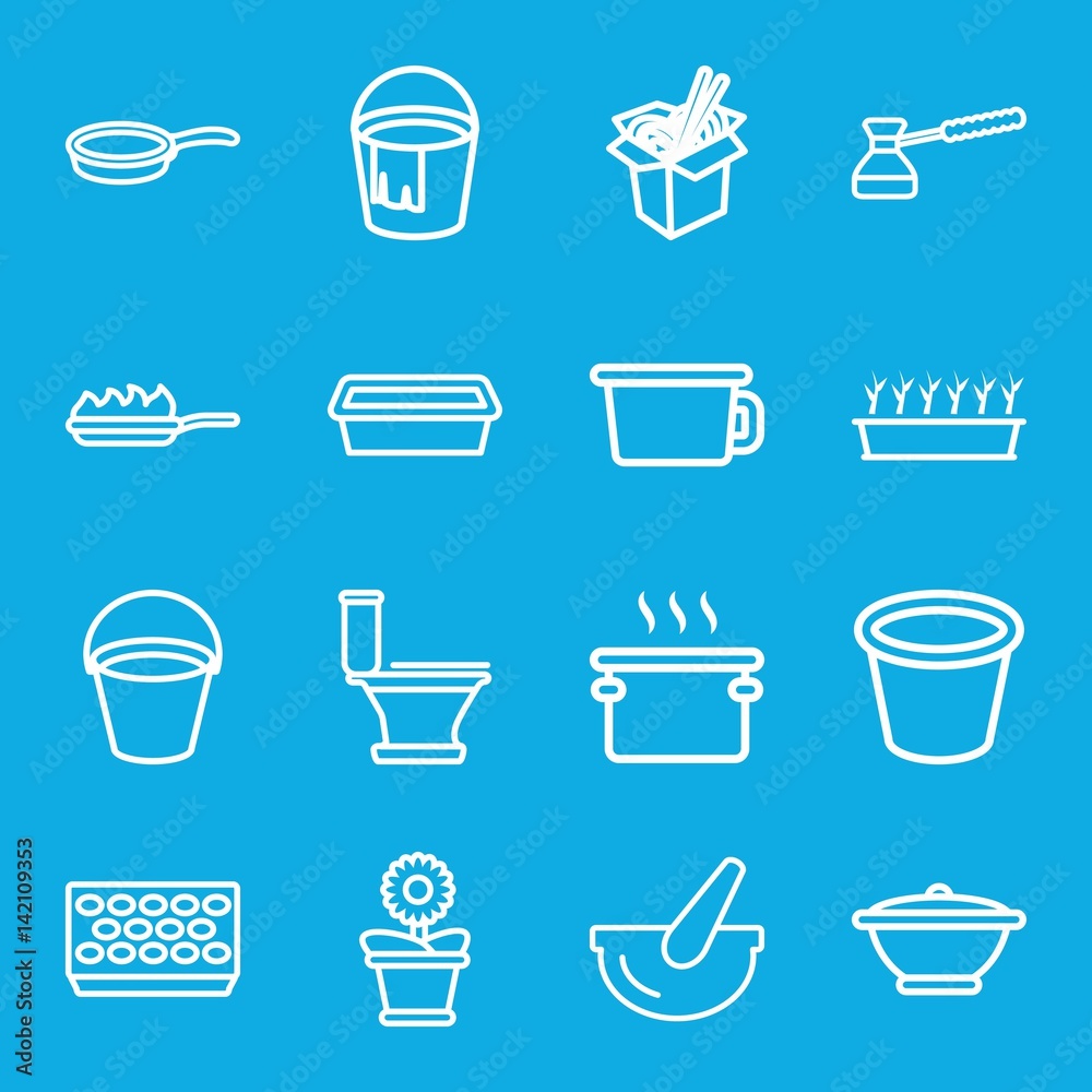 Set of 16 pot outline icons Set of 16 pot outline icons