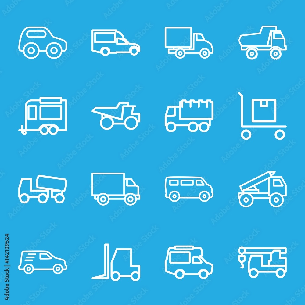 Set of 16 truck outline icons Set of 16 truck outline icons
