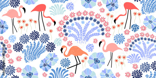 Tropical garden. Fantasy blue print.