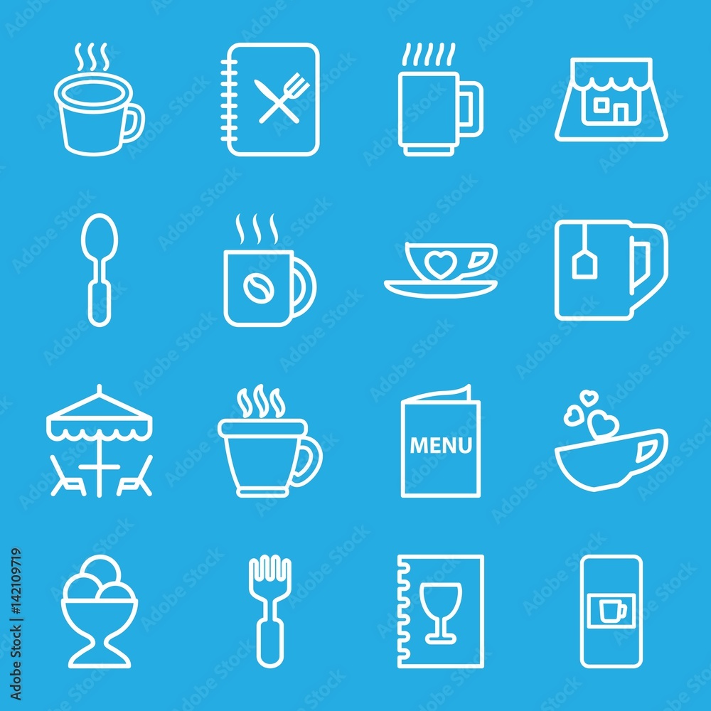Set of 16 cafe outline icons Set of 16 cafe outline icons
