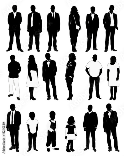  people, set of black and white silhouettes