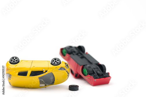 Toy car crashed. Car insurance concept.