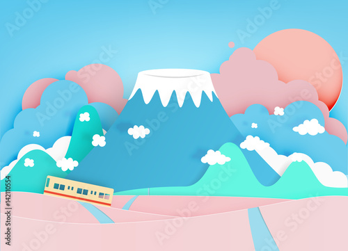 Colorful mountain paper cut style background