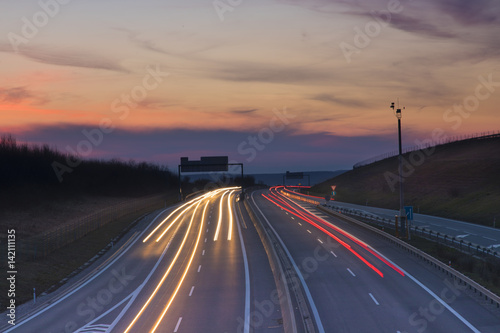 sunset over highway  Nitra  Slovakia