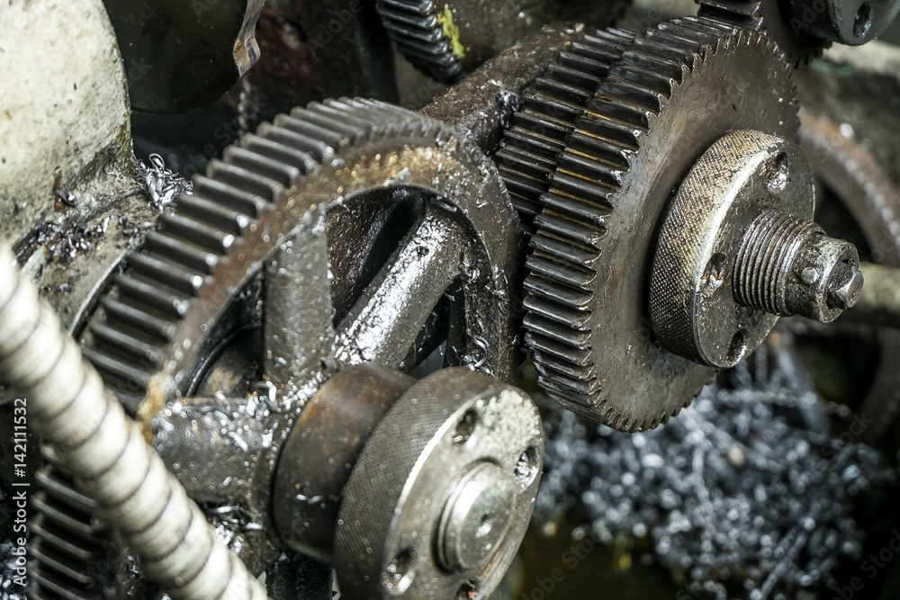 Old rusty gears a part of the machine