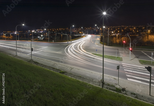 night crossroad in the city Nitra  Slovakia  LED streetlights