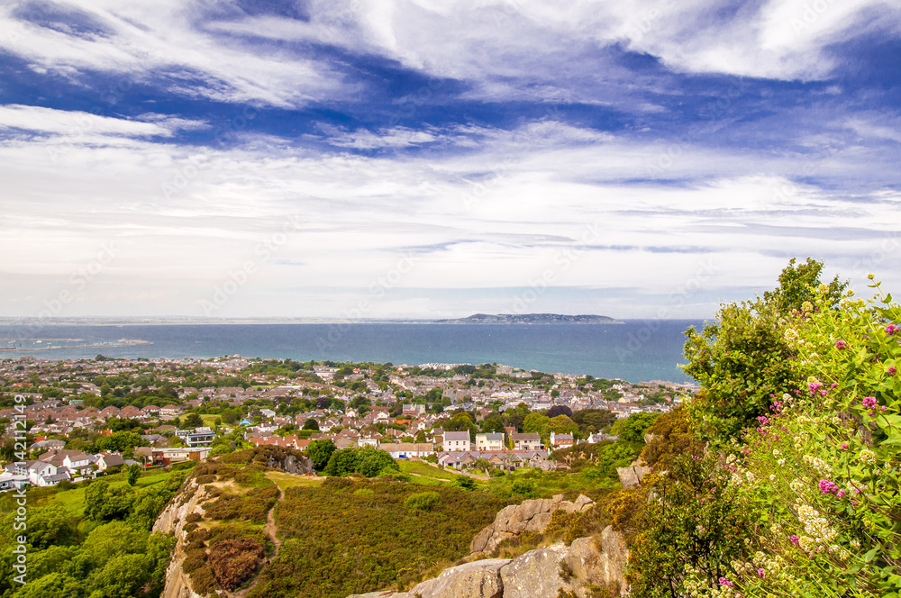 View from Kiliney Hill by Dublin on village and coast View from Kiliney Hill by Dublin on village and coast