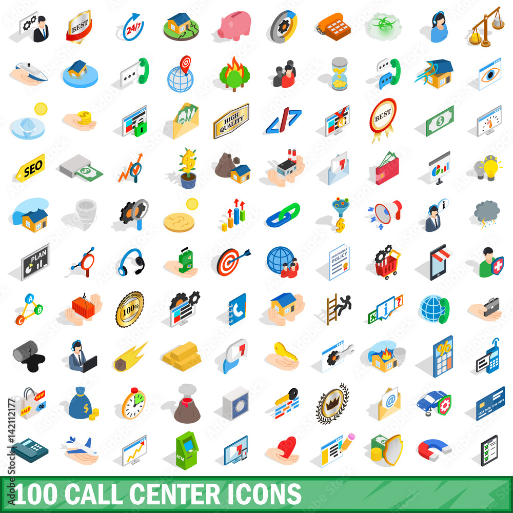 100 call center icons set, isometric 3d style 100 call center icons set, isometric 3d style
