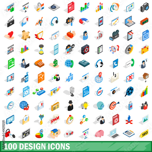 100 design icons set, isometric 3d style