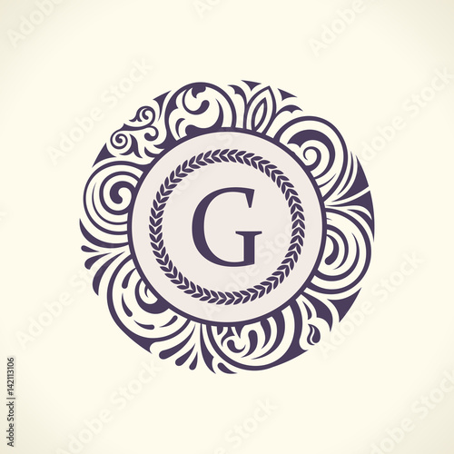 Calligraphic floral baroque monogram. Emblem S