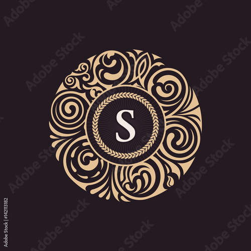Calligraphic floral baroque monogram. Emblem S