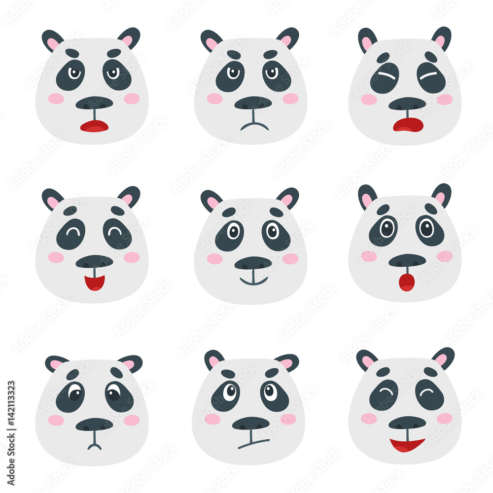 Vector set with sweet panda bear emotion faces isolated on white Vector set with sweet panda bear emotion faces isolated on white