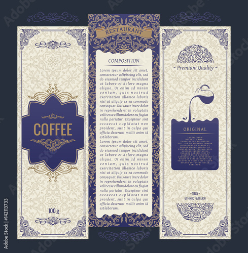 Vector set of design elements labels, icon, logo, frame, luxury packaging for the product