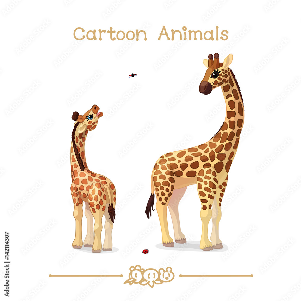 Fototapeta premium Toons series cartoon animals: giraffes family portrait father & baby