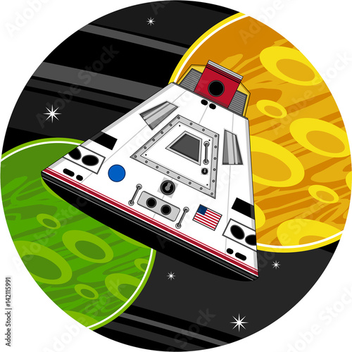 Cartoon Space Capsule and Planets