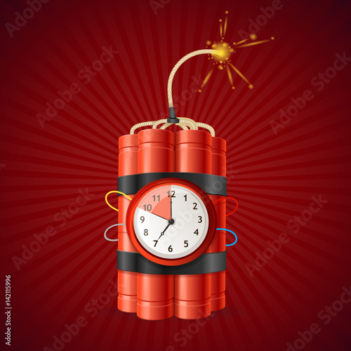 Detonate Dynamite Bomb and Timer Clock. Vector