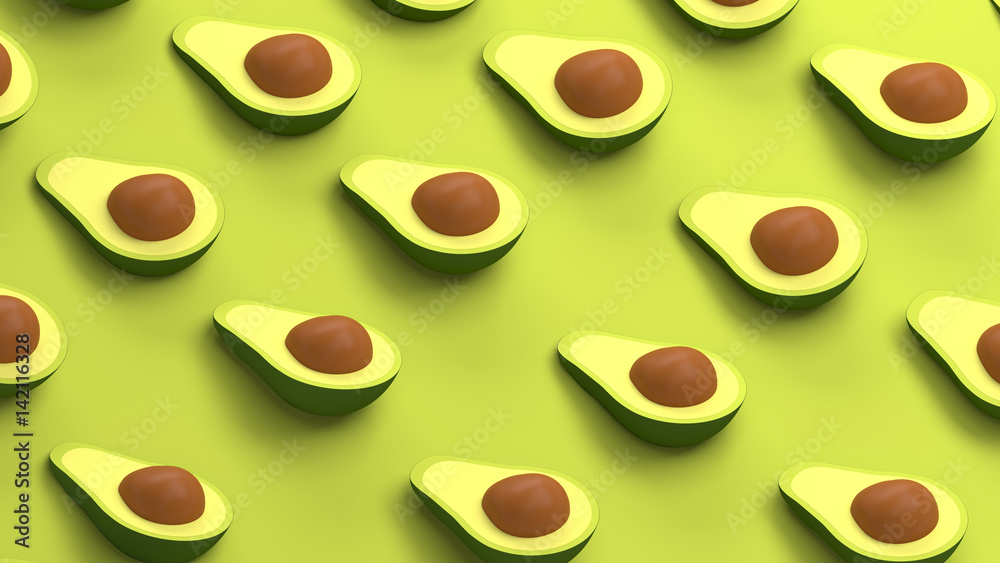 Obraz premium Avocado collection on a green background 3d rendering
