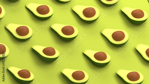 Avocado collection on a green background 3d rendering