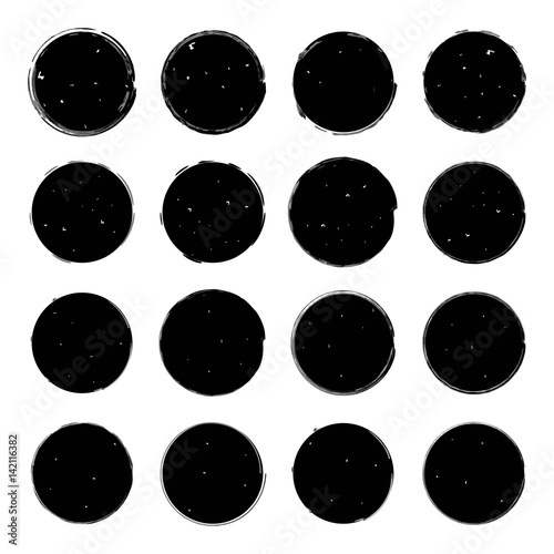 Vector illustrations of sixteen different black and white grandee round shapes suitable for creating icons