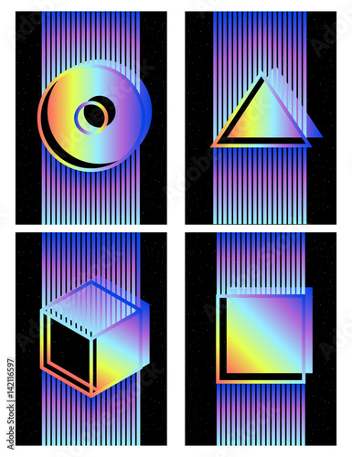4 background in retro style 80s. synth pop