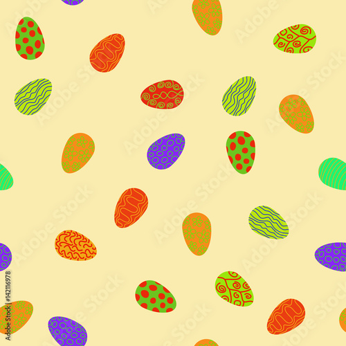 doodle vector easter eggs chaotic seamless pattern