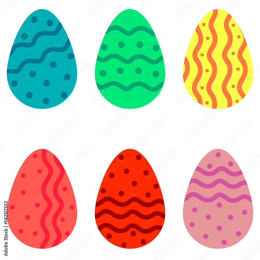 Vector set of colorful eggs with waves and dots