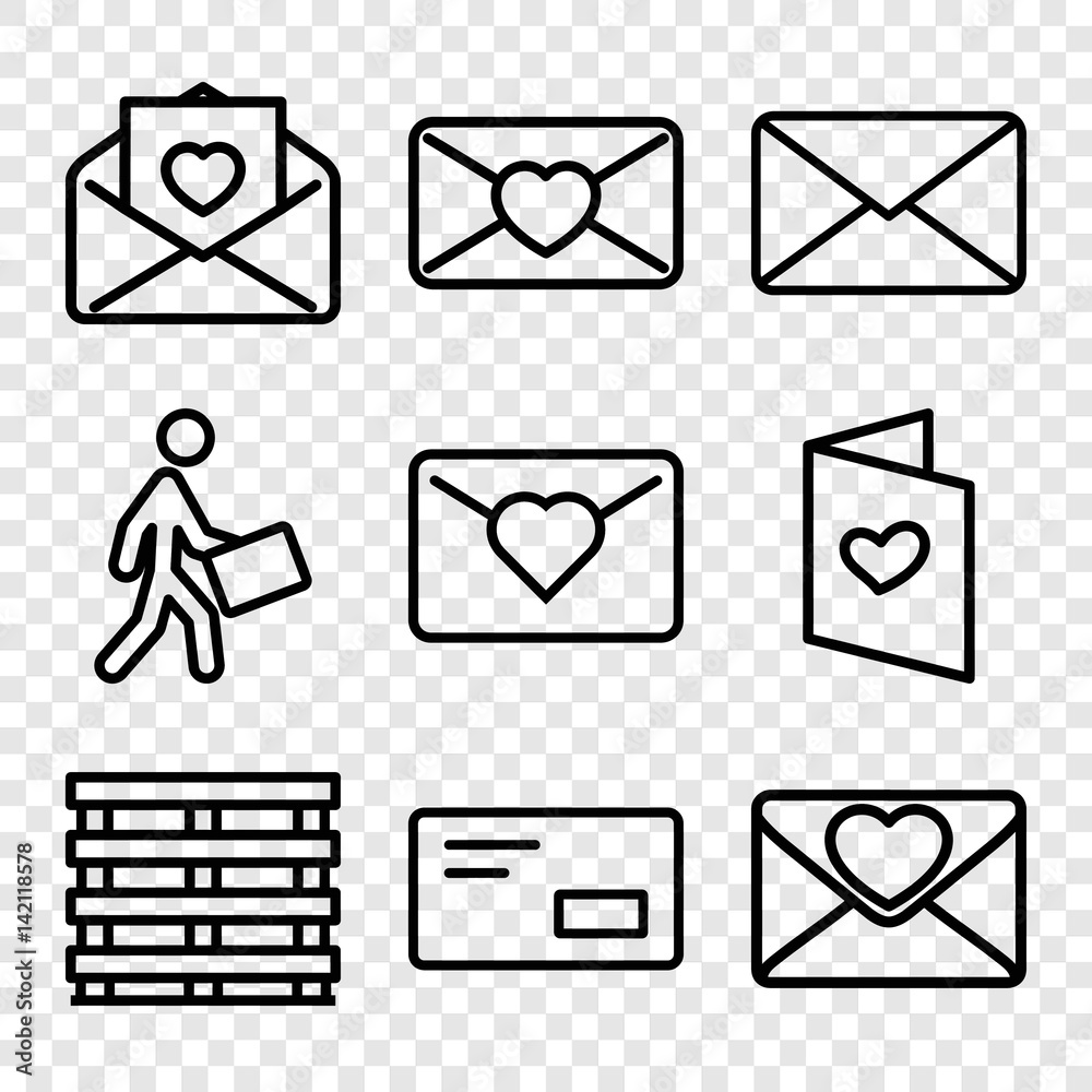 Set of 9 mail outline icons Set of 9 mail outline icons