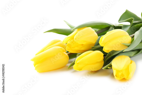Fototapeta Naklejka Na Ścianę i Meble -  Bouquet of yellow tulips isolated on a white