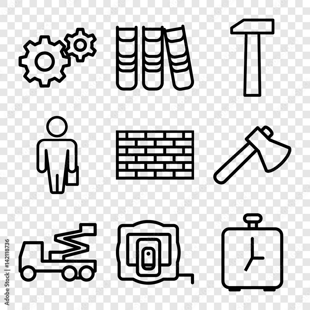 Set of 9 work outline icons Set of 9 work outline icons