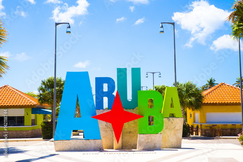 Aruba tourism colorful welcome sign photo