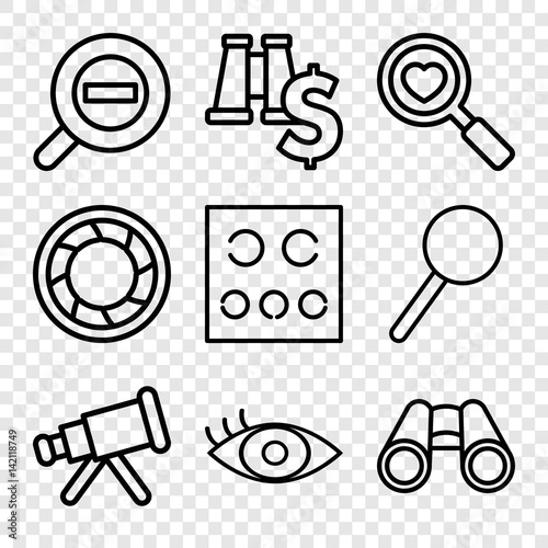 Set of 9 optical outline icons