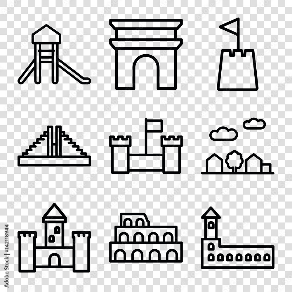 Set of 9 landmark outline icons Set of 9 landmark outline icons