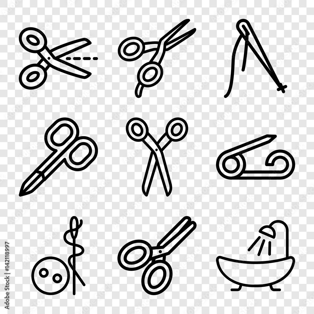Set of 9 tailor outline icons Set of 9 tailor outline icons