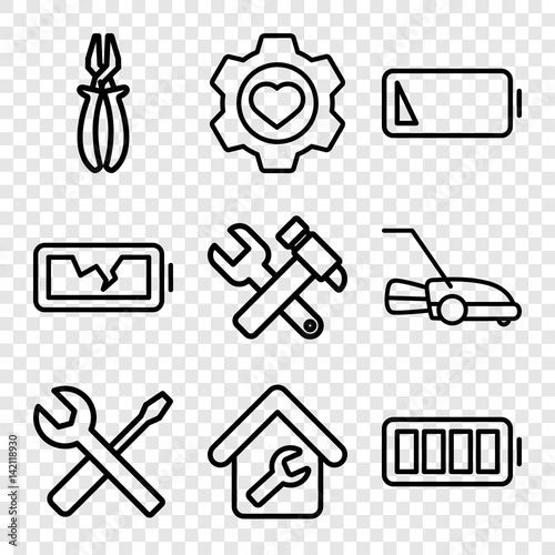 Set of 9 maintenance outline icons