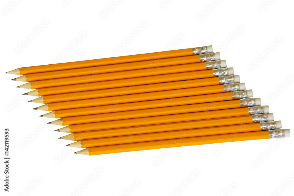 Twelve simple chernografitnye pencils isolated on white background Twelve simple chernografitnye pencils isolated on white background