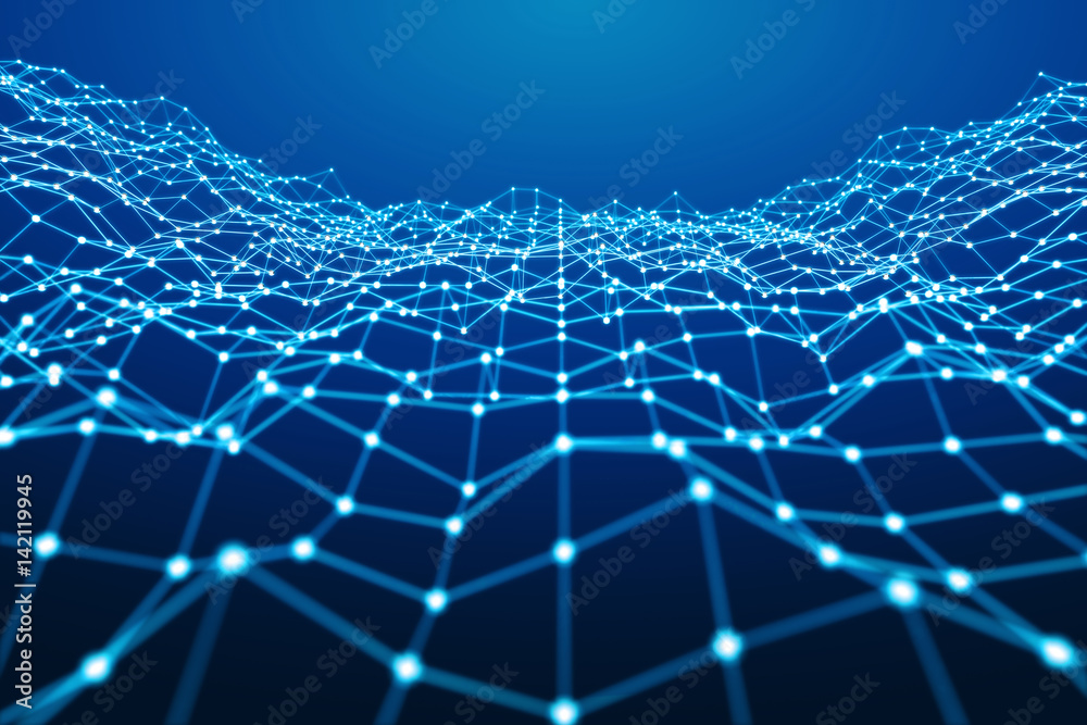 Obraz premium Floating white and blue dot network 3D rendering