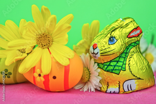 Decorated Easter eggs with copy space